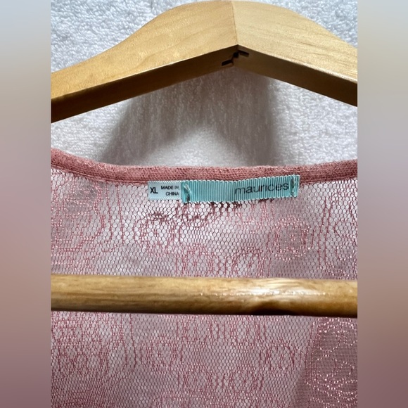 Rose Ruffle Lace Detail Open Front Tie Detail Sleeveless Long Cardigan XL - Picture 3 of 3